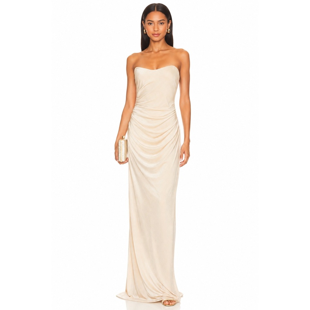 Katie May Column Strapless Ivory Maxi Dress Wedding Quiet Luxury Goddess Glam L